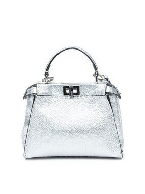 Fendi Mini Selleria Peakab Silver Leather Messenger Bag